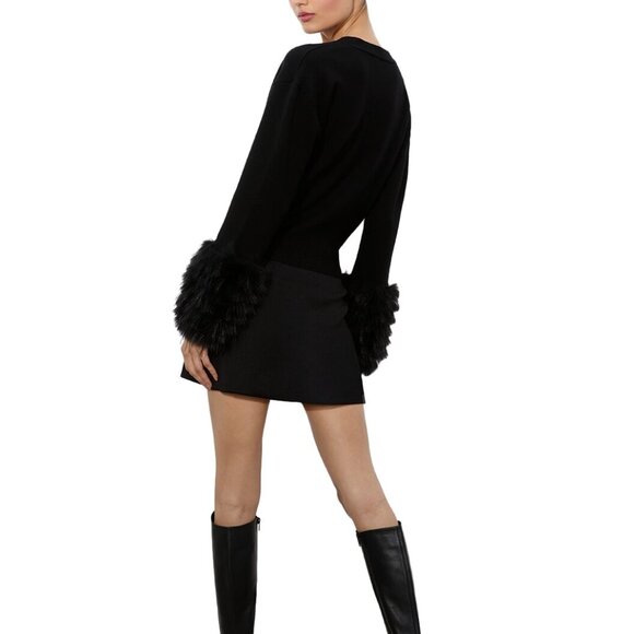 Alice and Olivia Bradley Faux Fur Cuff Wool Blend Crop Cardigan - Picture 5 of 12